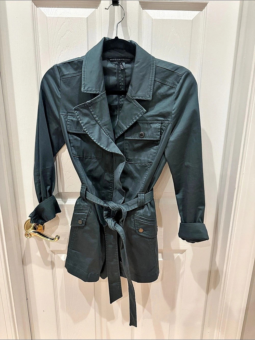 White House Black Market Twill Belted Utility Shacket Green Size 2
